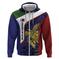 Personalised PNG Milne Bay Province Hoodie Bird of Paradise Tattoo Flag Motif LT9 Zip Hoodie Blue - Polynesian Pride