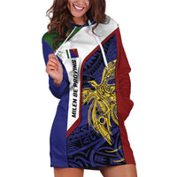 Personalised PNG Milne Bay Province Hoodie Dress Bird of Paradise Tattoo Flag Motif LT9 Blue - Polynesian Pride