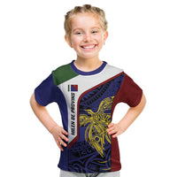 Personalised PNG Milne Bay Province Kid T Shirt Bird of Paradise Tattoo Flag Motif LT9 Blue - Polynesian Pride