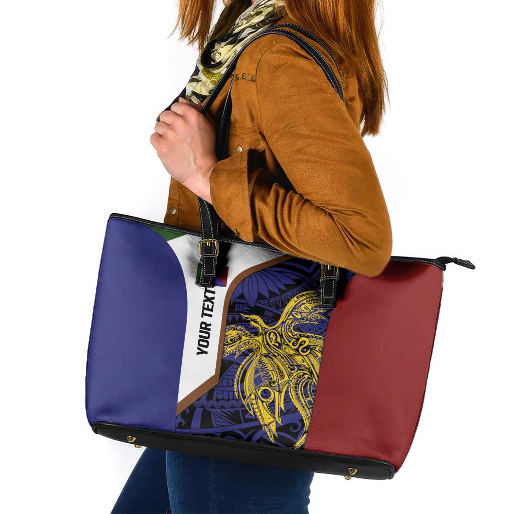 Personalised PNG Milne Bay Province Leather Tote Bag Bird of Paradise Tattoo Flag Motif LT9 Blue - Polynesian Pride