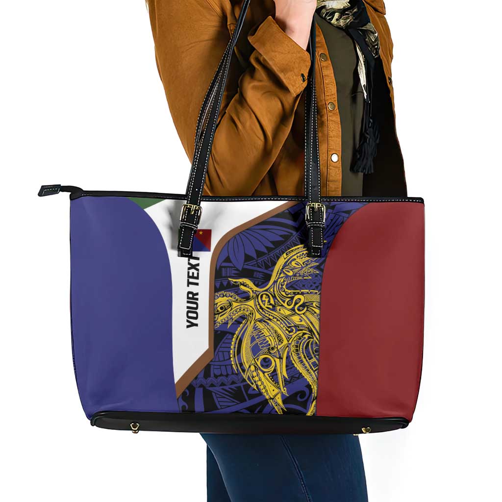 Personalised PNG Milne Bay Province Leather Tote Bag Bird of Paradise Tattoo Flag Motif LT9 - Polynesian Pride