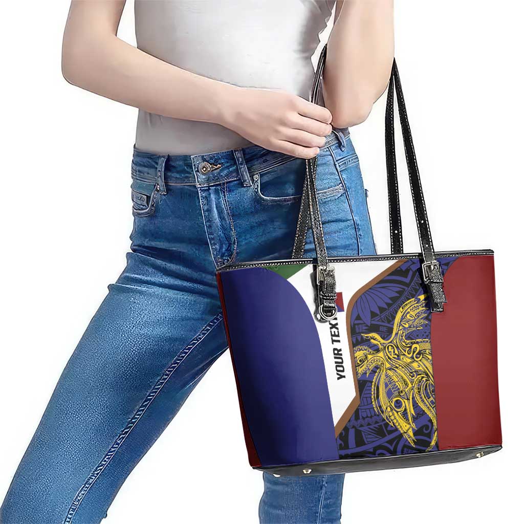 Personalised PNG Milne Bay Province Leather Tote Bag Bird of Paradise Tattoo Flag Motif LT9 - Polynesian Pride