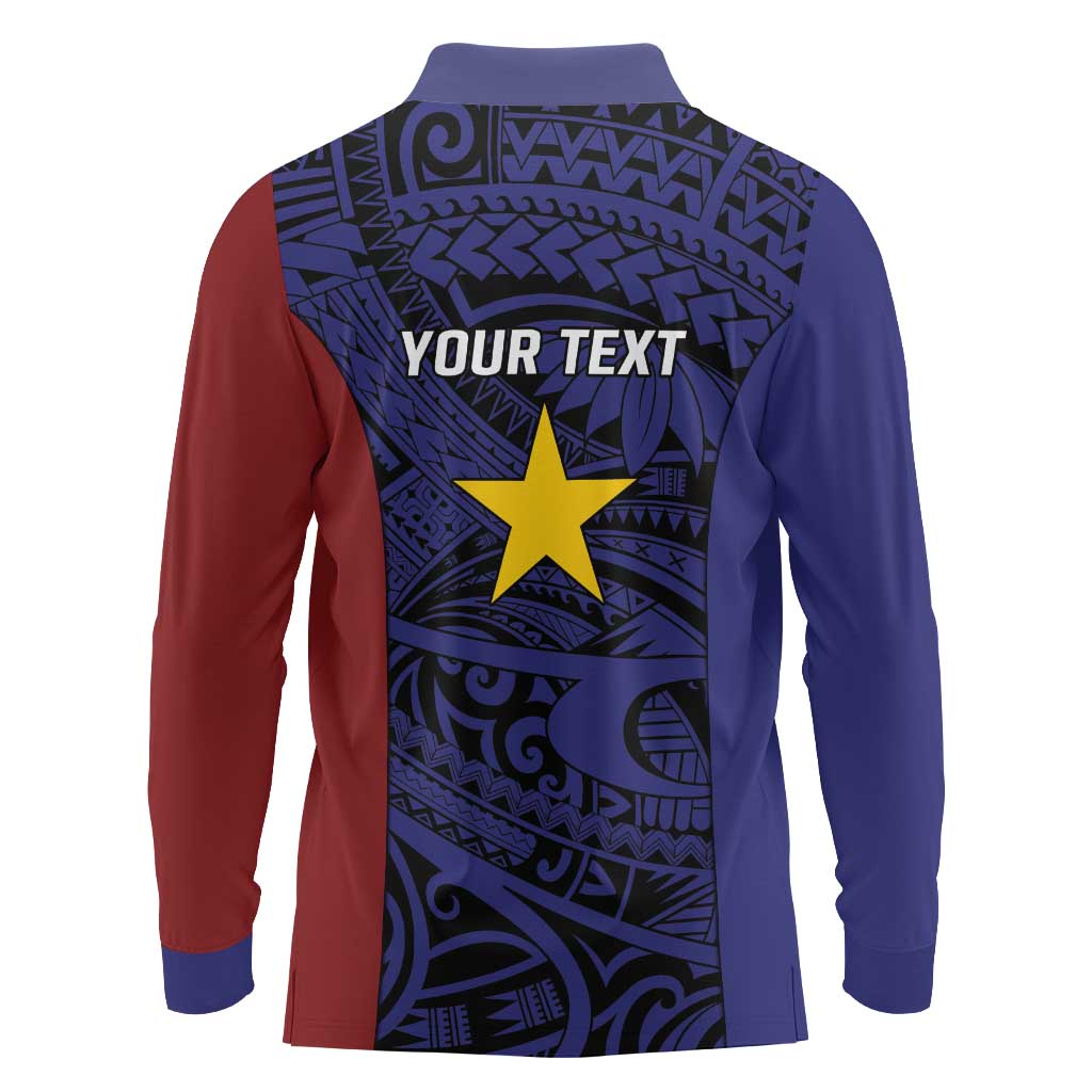 Personalised PNG Milne Bay Province Long Sleeve Polo Shirt Bird of Paradise Tattoo Flag Motif LT9 - Polynesian Pride