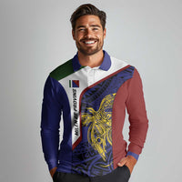 Personalised PNG Milne Bay Province Long Sleeve Polo Shirt Bird of Paradise Tattoo Flag Motif LT9 - Polynesian Pride
