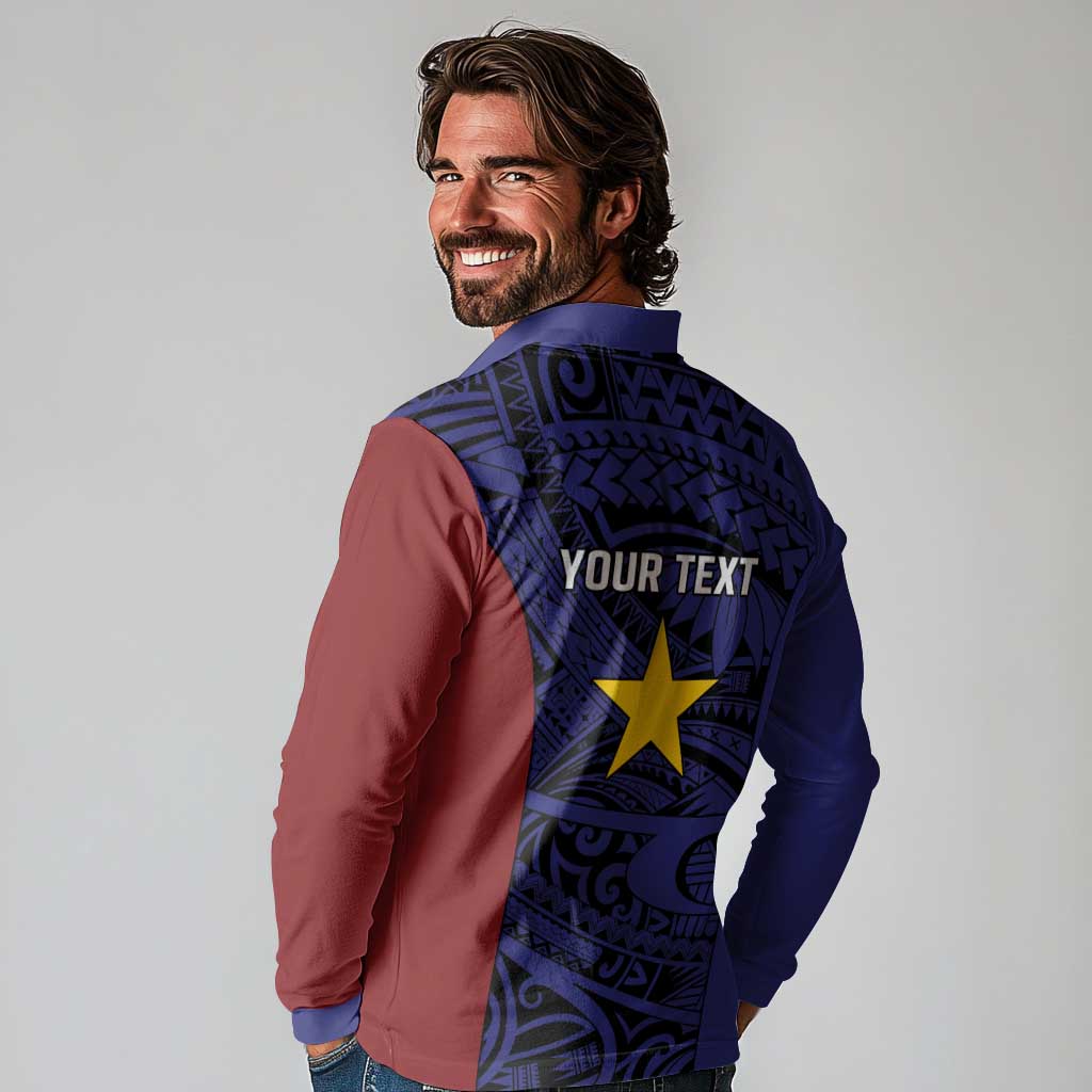 Personalised PNG Milne Bay Province Long Sleeve Polo Shirt Bird of Paradise Tattoo Flag Motif LT9 - Polynesian Pride