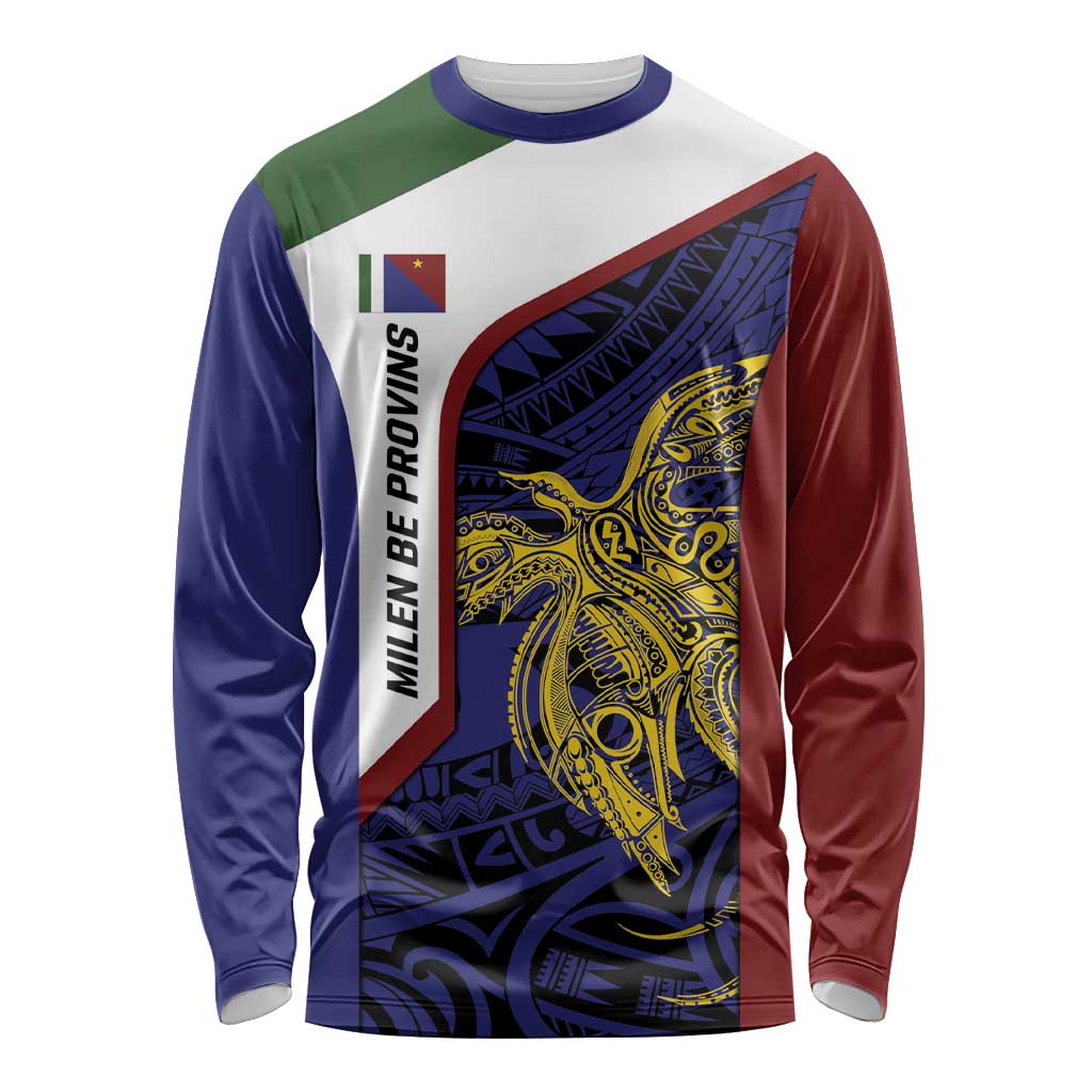 Personalised PNG Milne Bay Province Long Sleeve Shirt Bird of Paradise Tattoo Flag Motif LT9 Unisex Blue - Polynesian Pride
