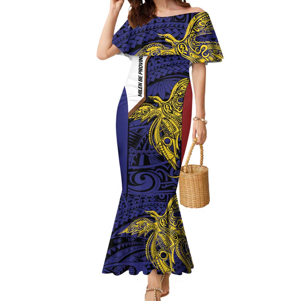 Personalised PNG Milne Bay Province Mermaid Dress Bird of Paradise Tattoo Flag Motif LT9 Women Blue - Polynesian Pride