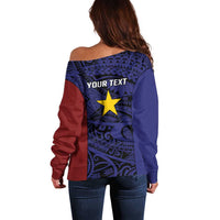 Personalised PNG Milne Bay Province Off Shoulder Sweater Bird of Paradise Tattoo Flag Motif LT9 - Polynesian Pride