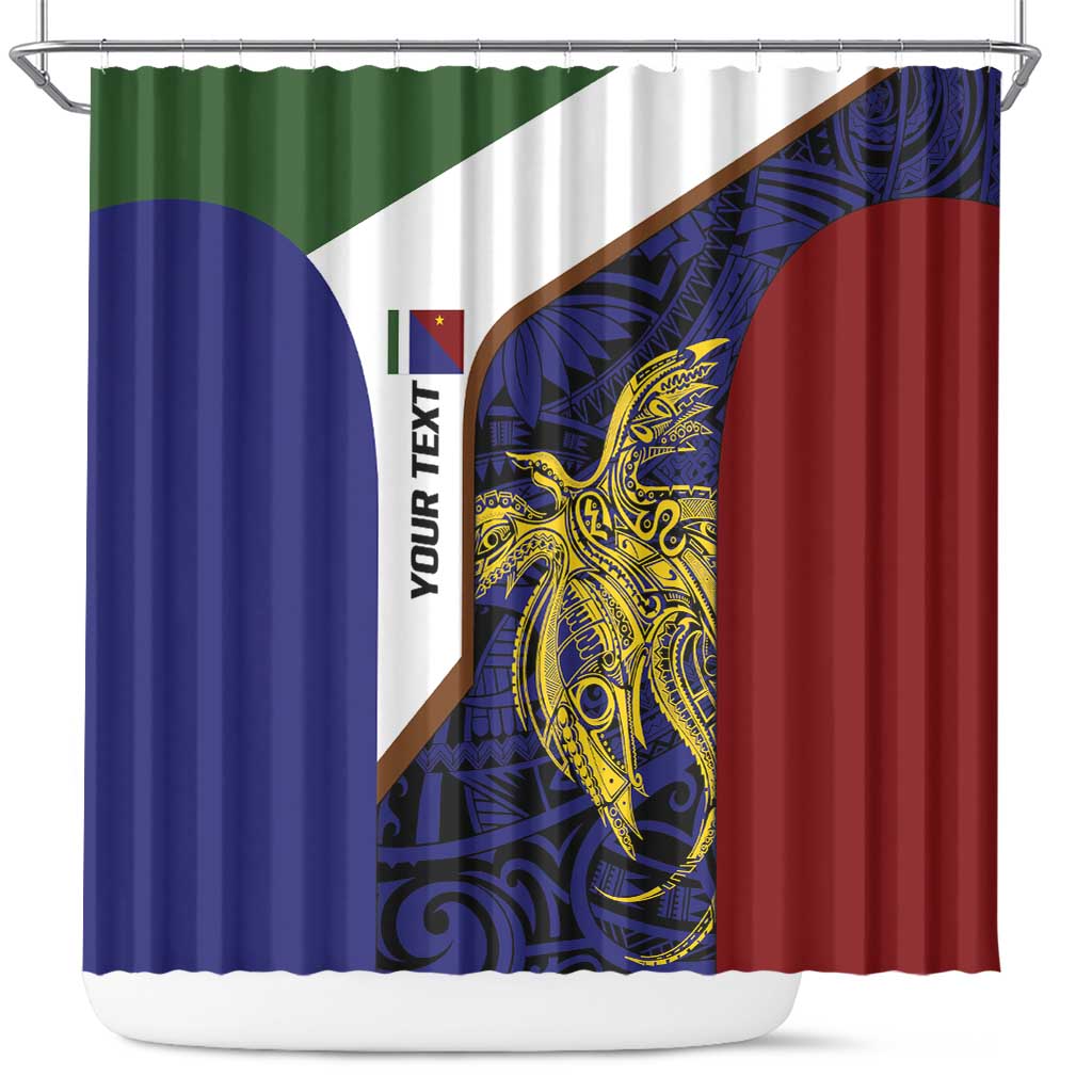 Personalised PNG Milne Bay Province Shower Curtain Bird of Paradise Tattoo Flag Motif LT9 Blue - Polynesian Pride