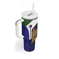 Personalised PNG Milne Bay Province Tumbler With Handle Bird of Paradise Tattoo Flag Motif LT9 - Polynesian Pride