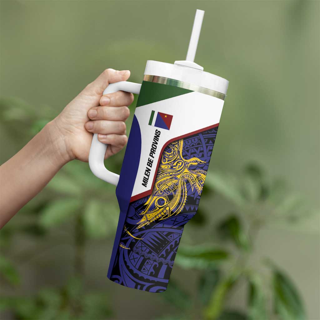 Personalised PNG Milne Bay Province Tumbler With Handle Bird of Paradise Tattoo Flag Motif LT9 - Polynesian Pride