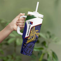 Personalised PNG Milne Bay Province Tumbler With Handle Bird of Paradise Tattoo Flag Motif LT9 - Polynesian Pride