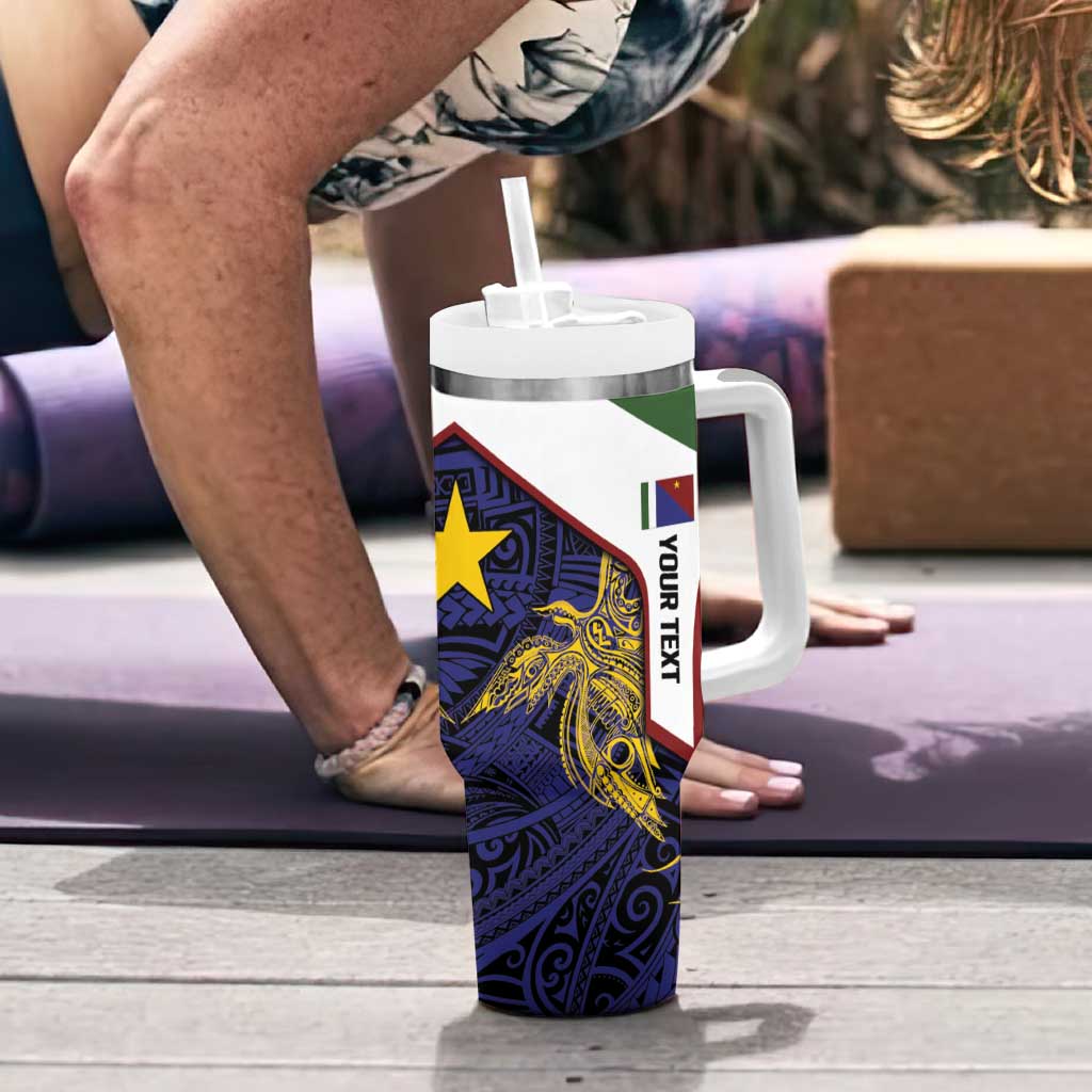 Personalised PNG Milne Bay Province Tumbler With Handle Bird of Paradise Tattoo Flag Motif LT9 - Polynesian Pride