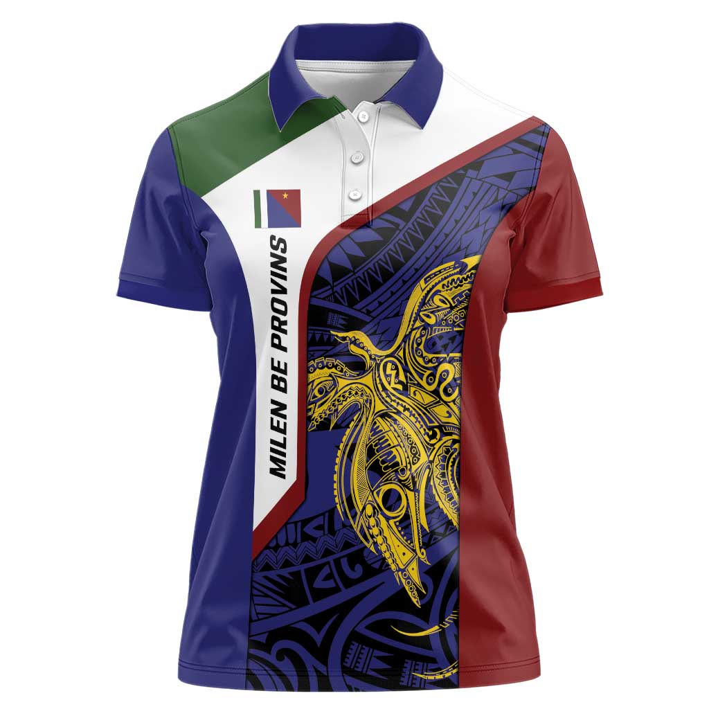 Personalised PNG Milne Bay Province Women Polo Shirt Bird of Paradise Tattoo Flag Motif LT9 Female Blue - Polynesian Pride