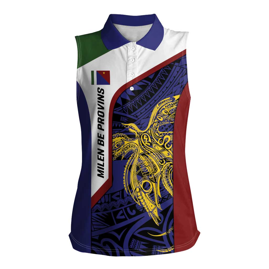 Personalised PNG Milne Bay Province Women Sleeveless Polo Shirt Bird of Paradise Tattoo Flag Motif LT9 Female Blue - Polynesian Pride