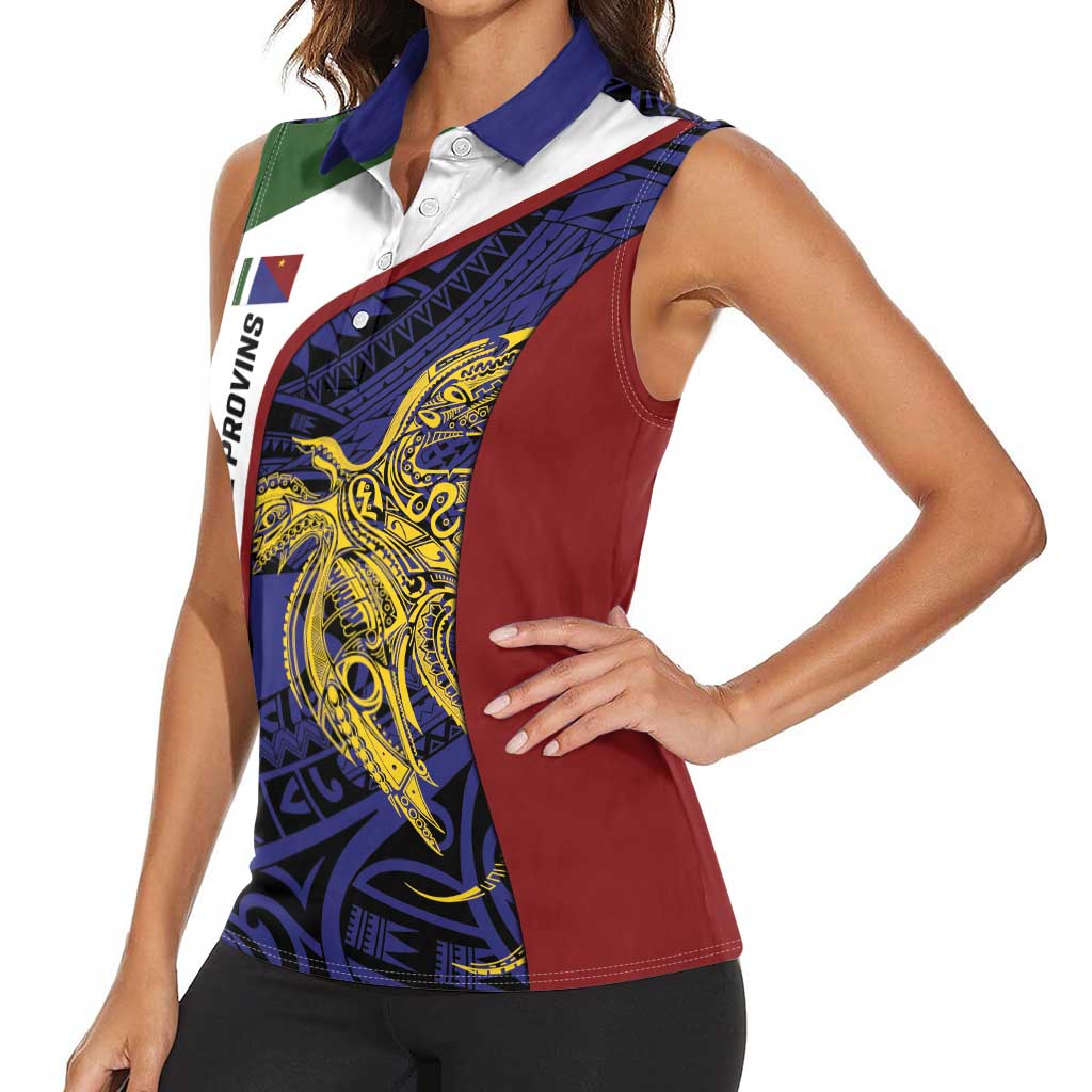 Personalised PNG Milne Bay Province Women Sleeveless Polo Shirt Bird of Paradise Tattoo Flag Motif LT9 - Polynesian Pride