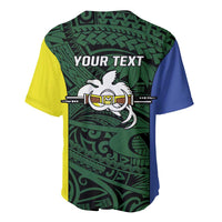 Personalised PNG Morobe Province Baseball Jersey Bird of Paradise Tattoo Flag Motif LT9 - Polynesian Pride