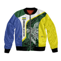 Personalised PNG Morobe Province Bomber Jacket Bird of Paradise Tattoo Flag Motif LT9 Unisex Green - Polynesian Pride