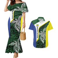 Personalised PNG Morobe Province Couples Matching Mermaid Dress and Hawaiian Shirt Bird of Paradise Tattoo Flag Motif LT9 Green - Polynesian Pride
