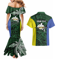 Personalised PNG Morobe Province Couples Matching Mermaid Dress and Hawaiian Shirt Bird of Paradise Tattoo Flag Motif LT9 - Polynesian Pride