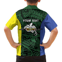Personalised PNG Morobe Province Family Matching Off The Shoulder Long Sleeve Dress and Hawaiian Shirt Bird of Paradise Tattoo Flag Motif LT9 - Polynesian Pride