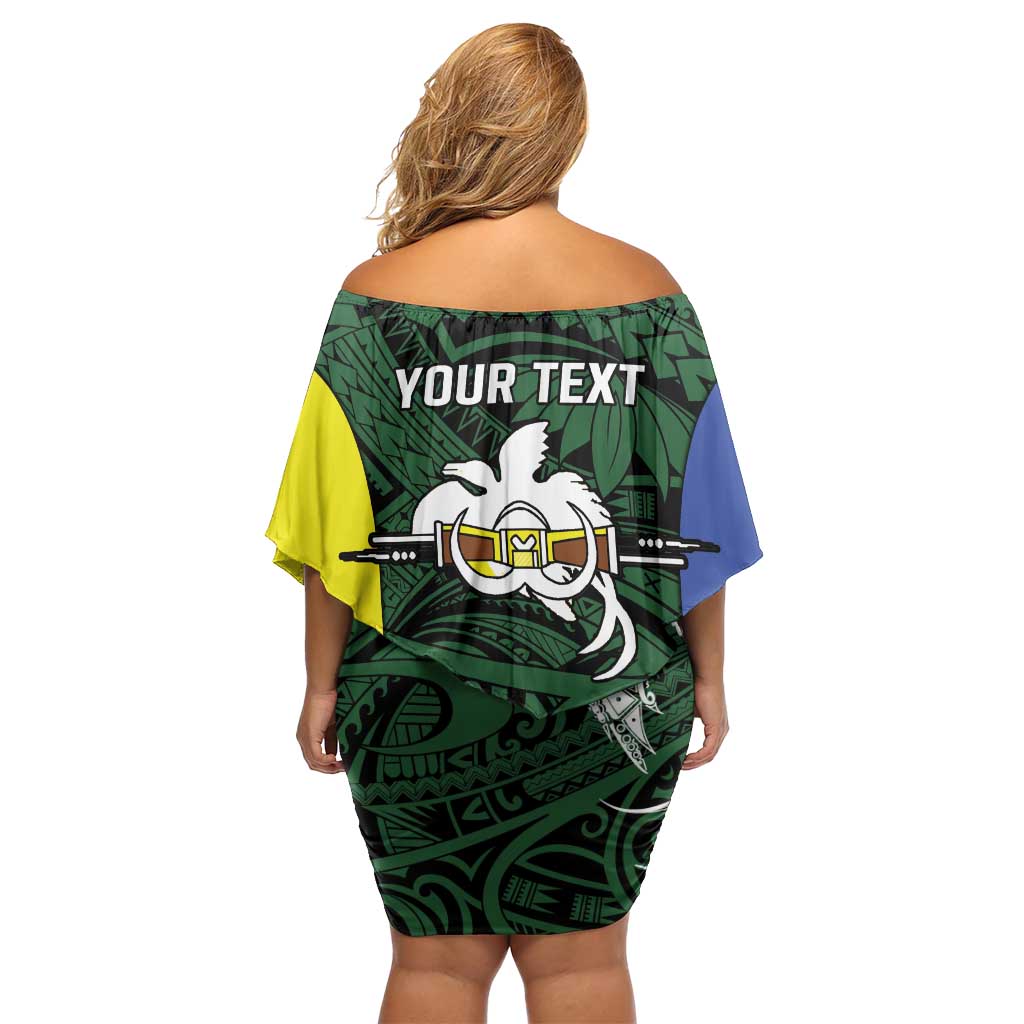 Personalised PNG Morobe Province Family Matching Off Shoulder Short Dress and Hawaiian Shirt Bird of Paradise Tattoo Flag Motif LT9 - Polynesian Pride