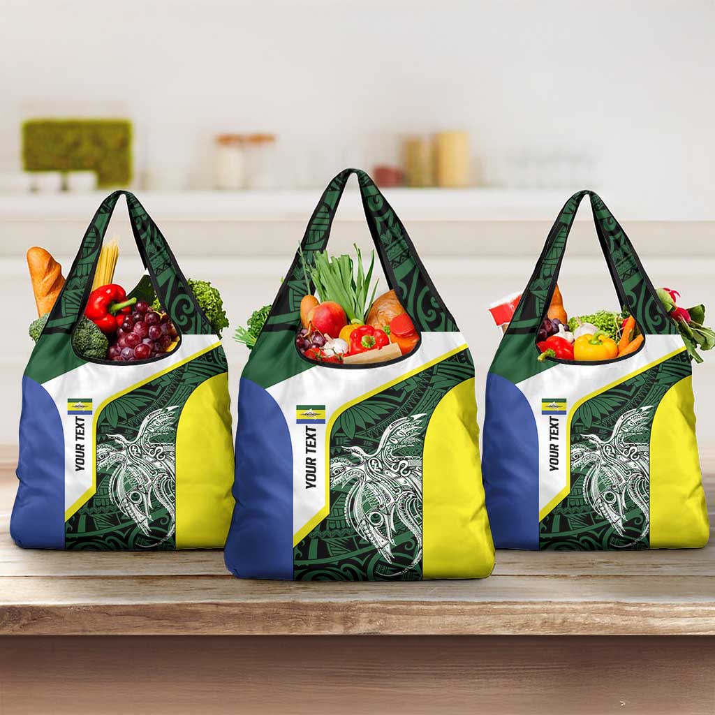 Personalised PNG Morobe Province Grocery Bag Bird of Paradise Tattoo Flag Motif LT9 3-pack One Size Green - Polynesian Pride