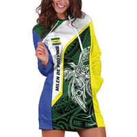 Personalised PNG Morobe Province Hoodie Dress Bird of Paradise Tattoo Flag Motif LT9 Green - Polynesian Pride
