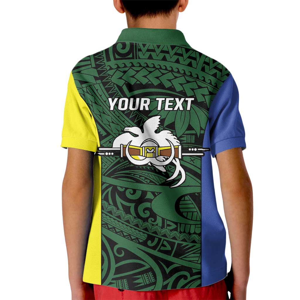 Personalised PNG Morobe Province Kid Polo Shirt Bird of Paradise Tattoo Flag Motif LT9 - Polynesian Pride