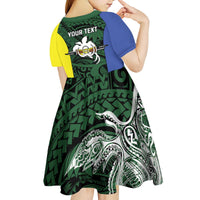 Personalised PNG Morobe Province Kid Short Sleeve Dress Bird of Paradise Tattoo Flag Motif LT9 - Polynesian Pride