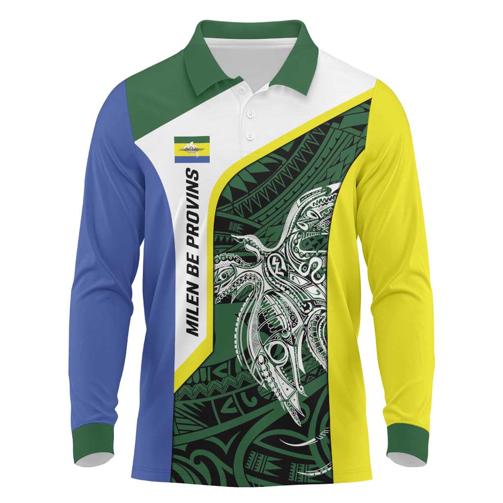 Personalised PNG Morobe Province Long Sleeve Polo Shirt Bird of Paradise Tattoo Flag Motif LT9 Green - Polynesian Pride