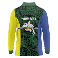 Personalised PNG Morobe Province Long Sleeve Polo Shirt Bird of Paradise Tattoo Flag Motif LT9 - Polynesian Pride