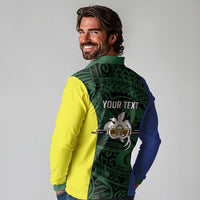 Personalised PNG Morobe Province Long Sleeve Polo Shirt Bird of Paradise Tattoo Flag Motif LT9 - Polynesian Pride