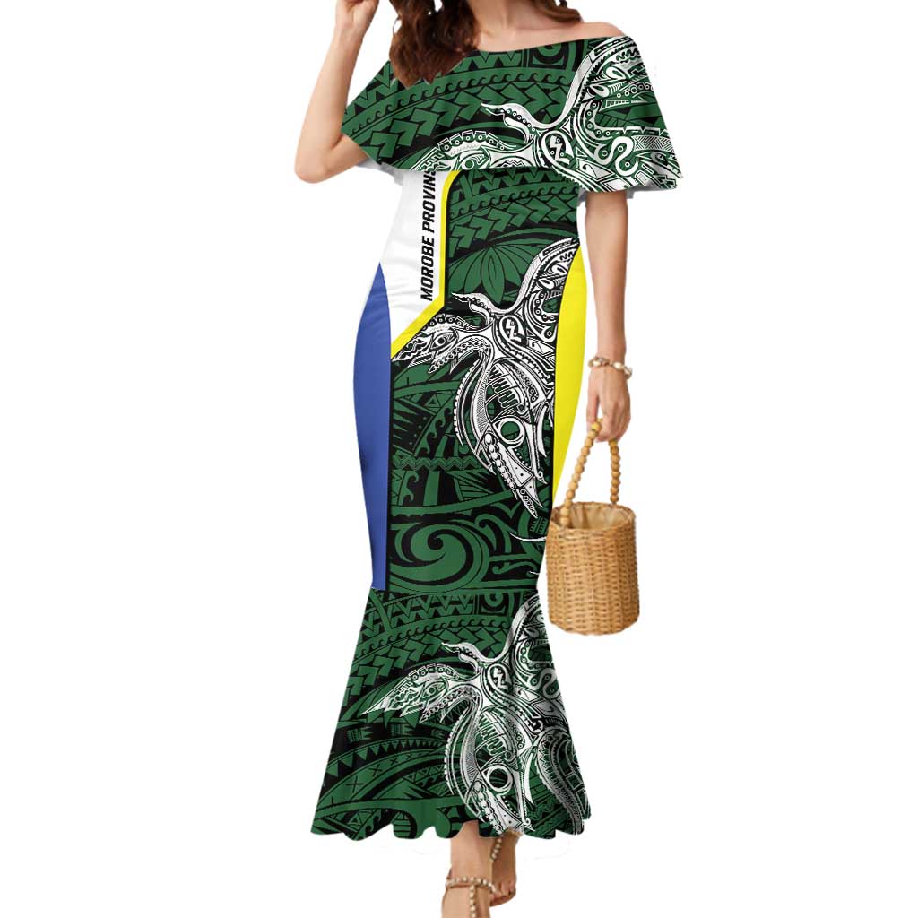 Personalised PNG Morobe Province Mermaid Dress Bird of Paradise Tattoo Flag Motif LT9 Women Green - Polynesian Pride