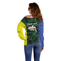 Personalised PNG Morobe Province Off Shoulder Sweater Bird of Paradise Tattoo Flag Motif LT9 - Polynesian Pride