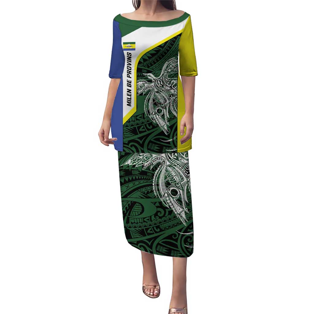 Personalised PNG Morobe Province Puletasi Bird of Paradise Tattoo Flag Motif LT9 Long Dress Green - Polynesian Pride