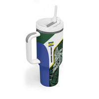 Personalised PNG Morobe Province Tumbler With Handle Bird of Paradise Tattoo Flag Motif LT9 - Polynesian Pride
