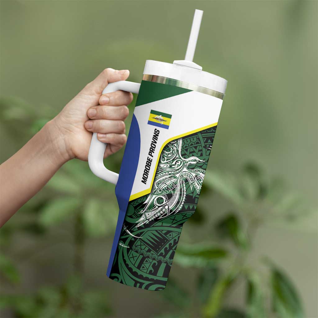 Personalised PNG Morobe Province Tumbler With Handle Bird of Paradise Tattoo Flag Motif LT9 - Polynesian Pride