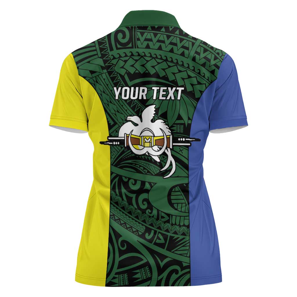 Personalised PNG Morobe Province Women Polo Shirt Bird of Paradise Tattoo Flag Motif LT9 - Polynesian Pride
