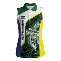 Personalised PNG Morobe Province Women Sleeveless Polo Shirt Bird of Paradise Tattoo Flag Motif LT9 Female Green - Polynesian Pride