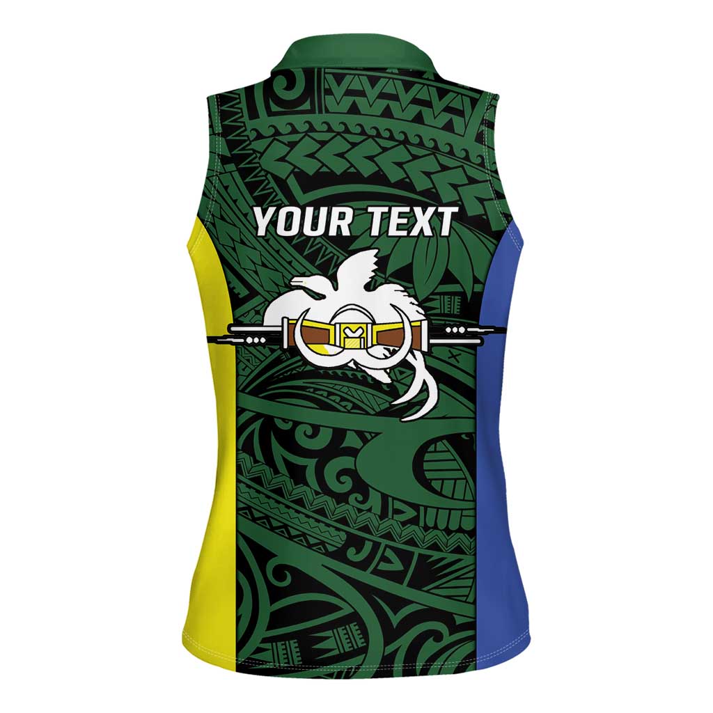 Personalised PNG Morobe Province Women Sleeveless Polo Shirt Bird of Paradise Tattoo Flag Motif LT9 - Polynesian Pride