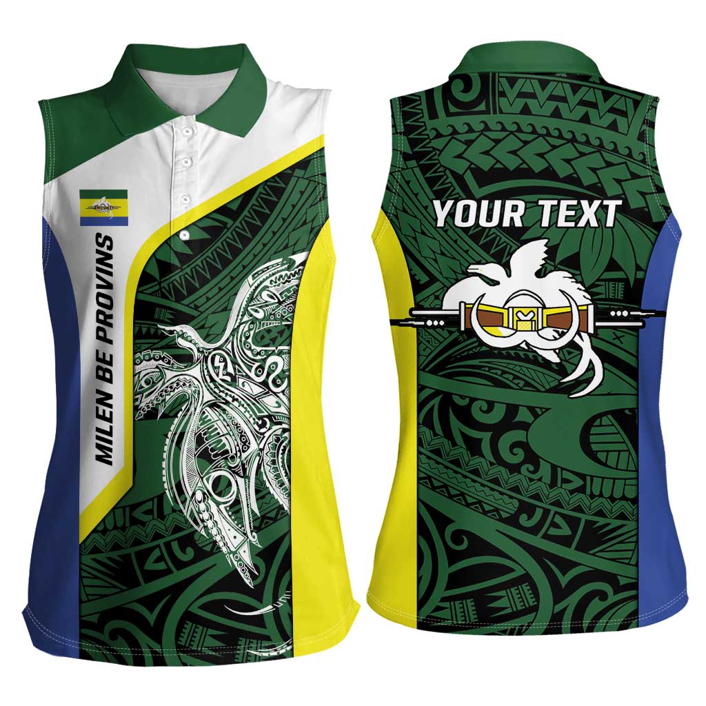 Personalised PNG Morobe Province Women Sleeveless Polo Shirt Bird of Paradise Tattoo Flag Motif LT9 - Polynesian Pride