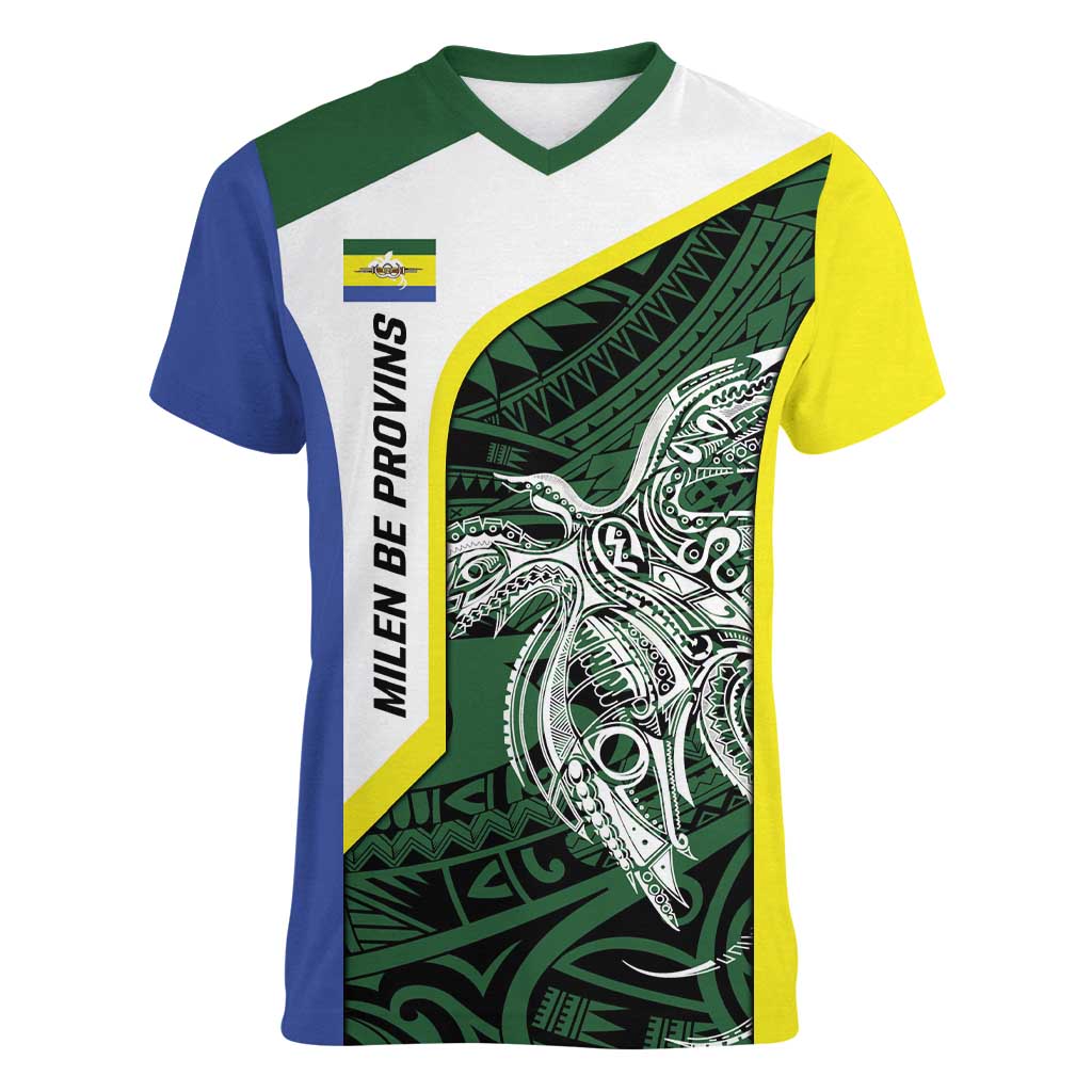 Personalised PNG Morobe Province Women V-Neck T-Shirt Bird of Paradise Tattoo Flag Motif LT9 Female Green - Polynesian Pride