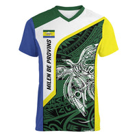 Personalised PNG Morobe Province Women V-Neck T-Shirt Bird of Paradise Tattoo Flag Motif LT9 Female Green - Polynesian Pride