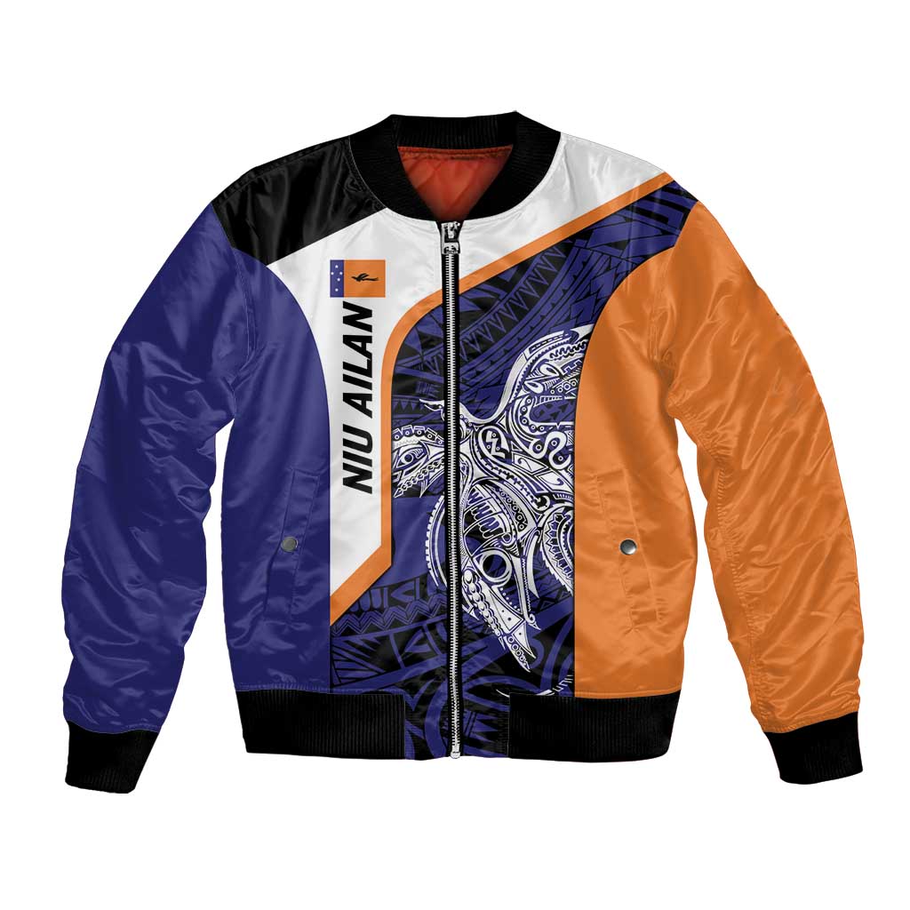 Personalised PNG New Ireland Bomber Jacket Bird of Paradise Tattoo Flag Motif LT9 Unisex Orange - Polynesian Pride