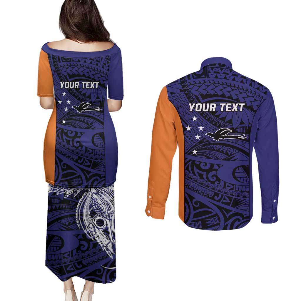 Personalised PNG New Ireland Couples Matching Puletasi and Long Sleeve Button Shirt Bird of Paradise Tattoo Flag Motif LT9 - Polynesian Pride