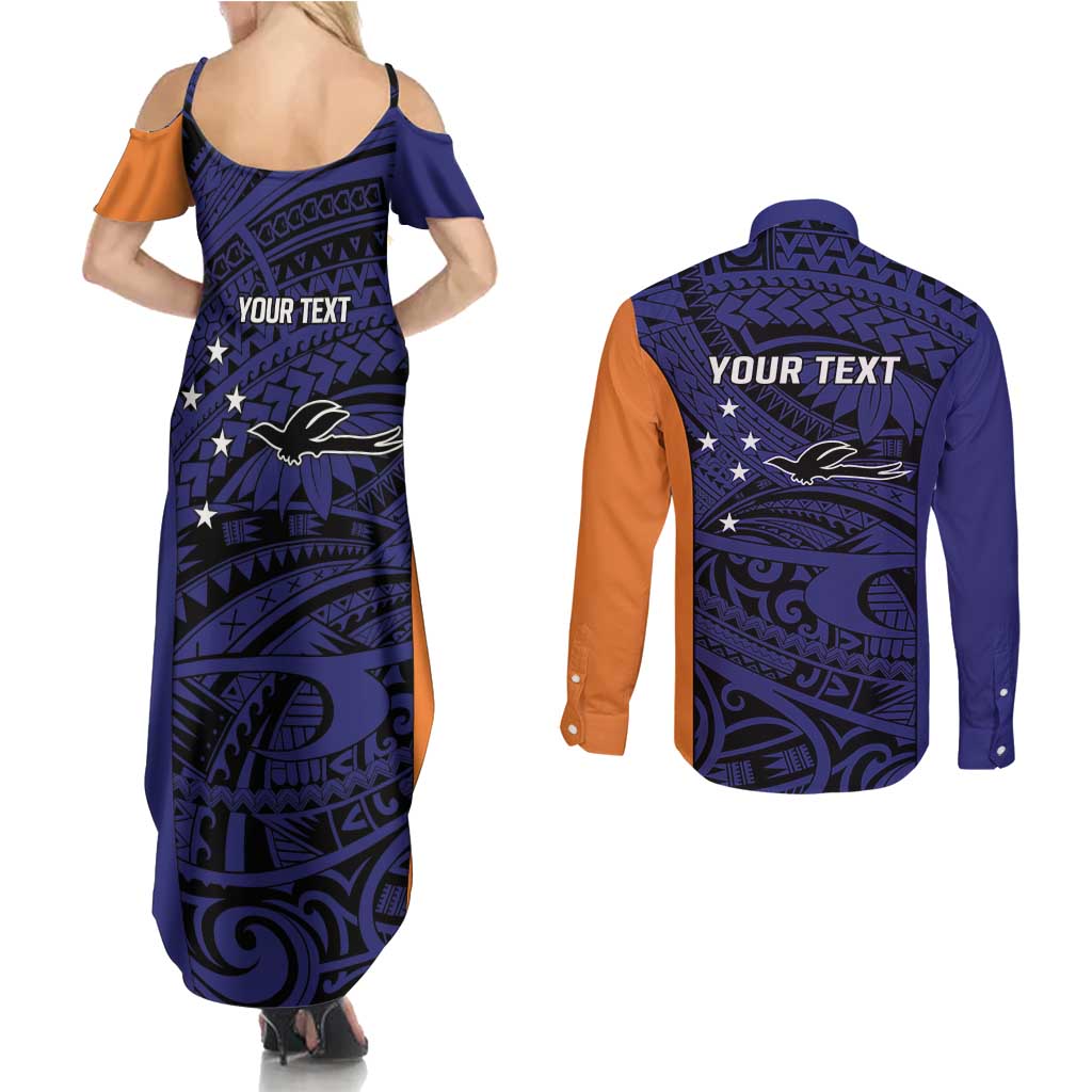 Personalised PNG New Ireland Couples Matching Summer Maxi Dress and Long Sleeve Button Shirt Bird of Paradise Tattoo Flag Motif LT9 - Polynesian Pride