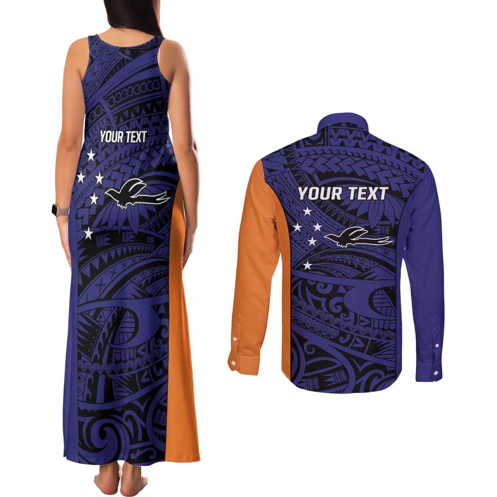 Personalised PNG New Ireland Couples Matching Tank Maxi Dress and Long Sleeve Button Shirt Bird of Paradise Tattoo Flag Motif LT9 - Polynesian Pride