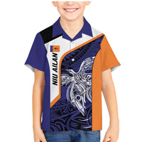 Personalised PNG New Ireland Family Matching Mermaid Dress and Hawaiian Shirt Bird of Paradise Tattoo Flag Motif LT9 Son's Shirt Orange - Polynesian Pride