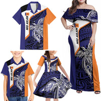 Personalised PNG New Ireland Family Matching Off Shoulder Maxi Dress and Hawaiian Shirt Bird of Paradise Tattoo Flag Motif LT9 - Polynesian Pride